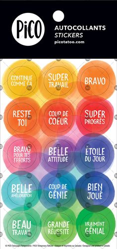 Autocollants de mots d'encouragement faits au Québec par PiCO tatouages temporaires Encouragement Stickers, School Encouragement, Word Stickers, Fun School, Positive Encouragement, Office Branding, Reward Yourself