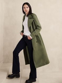 Oversized Trench Coat | Banana Republic Factory Olive Trench Coat, Banana Republic Trench Coat, Girls Trench Coat, Oversized Trench, Lightweight Trench Coat, Shoulder Epaulettes, Womens Dress Coats, Green Trench Coat, Oversized Trench Coat