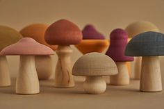 many different colored mushrooms on a table