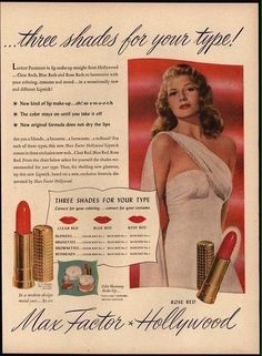 Max Factor Lipstick, Lipstick Ad, Retro Hairstyles Tutorial, Beauty Ads, Retro Makeup