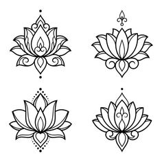 four lotuses with different designs on them stock photo, royalty - art and illustration