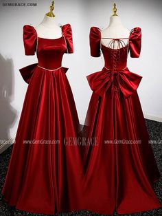 10% off now|Free shipping world-wide. Formal Burgundy Satin Aline Long Evening Dress Square Neck with Big Bow In Back at GemGrace. Click to learn our pro custom-made service for wedding dress, formal dress. View #EveningDresses for more ideas. Elegant Fitted Ball Gown With Satin Bow, Elegant Satin Ball Gown With Corset Back, Elegant Red Satin Ball Gown, Elegant Burgundy Ball Gown For Formal Occasions, Satin Gown With Bow For Prom, Dress With Square Neck, Dress Square Neck, Gorgeous Prom Dresses, Long Evening Dress