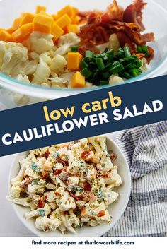 low carb cauliflower salad in a white bowl