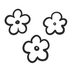 three flowers that are black and white with one flower in the middle, two on each side