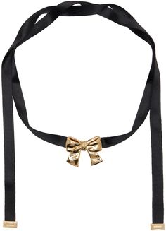 Satin necklace in black. · 14k gold-plated brass graphic pendant · Self-tie fastening · L35 Supplier color: Gold Adjustable Black Necklace With Black Ribbon, Gold Metal Bib Necklace, Cheap Black Hand-strung Necklace, Adjustable Black Ribbon Necklace, Black 14k Gold Tarnish-resistant Necklace, Apparel Accessories, Womens Jewelry Necklace, Gold Necklace, Women Wear