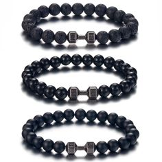 PRICES MAY VARY. 【UNIQUE DESIGN】Dumbbell Bracelets Charm Beads Bracelets Set, Made of Good Stone,Each bracelet is handmade by a craftsman.Unique design brings different charm to you. 【HIGH QUALITY MATERIAL】This Bracelets use perfrction Black Onyx Stones,Black Agate Stone,Lava Stone and Alloy Dumbbell. 【COMFORTABLE TO WEAR】100% handmade, nickel and lead free, they are durable and sturdy. Easy to put on and take off. These bead bracelets are about 18-21cm length, suitable for most women and men' w Cheap Silver Beaded Bracelets For Men, Black Sports Jewelry With Round Beads, Adjustable Black Jewelry For Sports, Black Agate Stone, Bracelets Charm, Hand Accessories, Gelang Manik, Energy Bracelets, Beads Bracelets