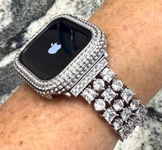 Series 10 only Apple Watch Band w/cz and or 14k white gold gp Pc crystal Apple Watch case stainless steel band series 10 42mm series 10 46mm by CRYSTALandBLING on Etsy Crystal Apple, Bracelet Apple Watch, Apple Watch Case, Stainless Steel Band, Apple Watch Band, Apple Watch Series, Watch Case, Glass Screen, Apple Watch Bands