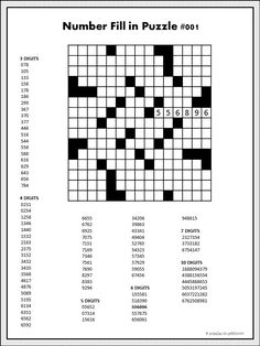 a crossword puzzle with numbers in it