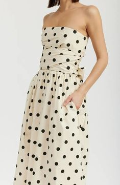 En Saison Josephine Polka Dot Strapless Cotton Midi Sundress | Nordstrom Taylor Jackson, Strapless Summer Dress, Pink Peacock, Midi Sundress, Maxi Dress Navy, Cotton Midi Dress, Maxi Dress Evening, Maxi Knit Dress, Dress Cuts