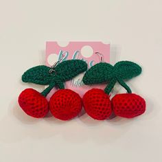 Crochet Cherries Statement Earrings Listing for 1 pair of earrings Crochet Cherries, Statement Earrings, Cherry, Crochet