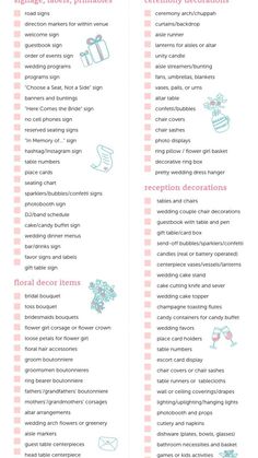 a pink and blue wedding checklist with the words, things to do on it