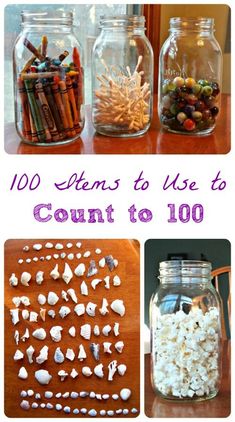 jars filled with different types of items and text overlaying the top reads 10 items to use to count to 100