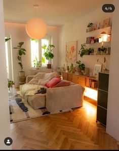 a living room filled with furniture and lots of plants