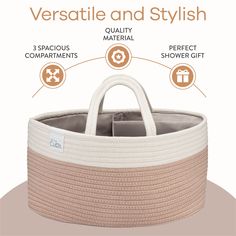 an image of a large basket with instructions on how to use the handle and handles