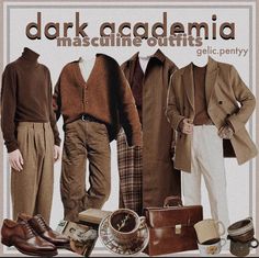 Men Fall Fits 2023, Dark Academy Men Outfit, Light Academia Aesthetic Clothes Men, Dark Academia Outfit Men Autumn, Modern Vintage Fashion Men, Dark Academia Simple Outfit, Dark Academia Birthday Outfit, Male Dark Academia Aesthetic, Nonbinary Cottagecore Outfits