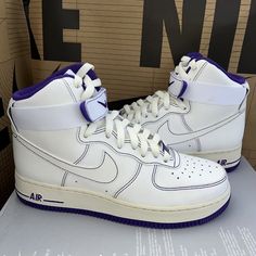 New Nike Air Force 1 High Rare White Field Purple Violet Dv1138-100 Women Sz 7 Brand New With Box Box Has No Lid Authentic White High-top Nike Air Force 1 With Cushioned Footbed, White Ankle-high High-top Sneakers With Laces, White Ankle-high High-top Sneakers, Nike Air Force 1 White Leather, Nike Air Force 1 White Leather Sneakers, Nike Air Force 1 White With Cushioned Footbed, White Nike Air Force 1 With Round Toe, Nike Air Force 1 White Leather With Cushioned Footbed, White Leather Nike Air Force 1 With Round Toe