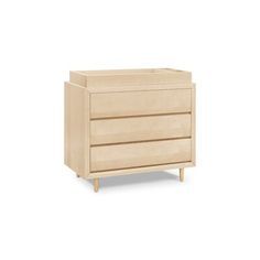 a wooden dresser with three drawers on one side and an open drawer on the other