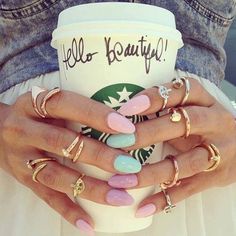 rings, fashion, starbucks, cute, beautiful, nails Tiny Rings, Pastel Nails, Nail Trends, Delaware, Almond Nails, Trendy Nails