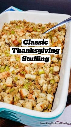 a casserole dish with stuffing in it