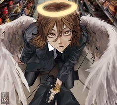 an anime character with angel wings on his head