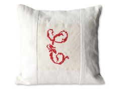 Antique French linen decorative pillow, featuring a beautifully hand-embroidered monogram "C" on crisp white linen. The fine detailing and craftsmanship of the monogram add a personal touch, making it a unique and one of a kind piece. Perfect for adding a touch of French vintage charm to a nursery or in a grouping of pillows. Brand new pillow insert. Toile Pillows, Embroidered Pillows, Monogrammed Linens, Dog Box, Chinoiserie Wall, Baby Pillow, French Floral, Embroidered Monogram, Modern Pillows