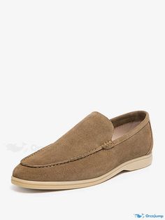 OrcaJump - Cowhide Slip-On Loafer Shoes for Men Casual Beige Plain Toe Loafers, Casual Beige Slip-on Oxfords, Beige Casual Dress Shoes For Business, Beige Slip-on Casual Oxfords, Beige Moccasins For Business, Casual Slip-on Suede Oxfords, Casual Suede Slip-on Oxfords, Casual Slip-on Dress Shoes With Moc Toe, Beige Moc Toe Casual Moccasins