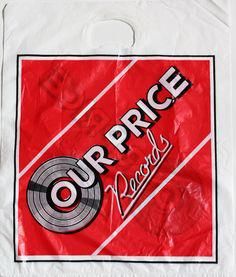 a red and white bag with the words price records on it