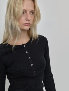 Composition : cotton 94% span 6%Country of Origin : Republic of Korea Black Henley Neckline Top For Fall, Black Henley Neckline Top With Buttons, Classic Black Loungewear Tops, Everyday Ribbed Henley Neckline Tops, Everyday Ribbed Henley Tops, Neck T Shirt, Top Outfits, The Originals, Clothes For Women