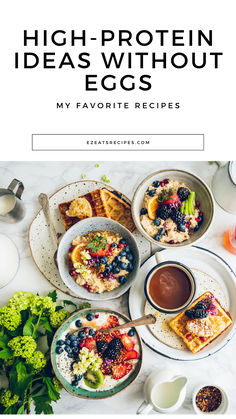 Egg-free high-protein breakfast ideas such as chia pudding, Greek yogurt with granola, and avocado toast with beans. Egg Free Breakfast, Protein Meals, High Protein Breakfast, Keto Meals, Protein Breakfast, Egg Free, Protein Foods, Breakfast Ideas, High Protein