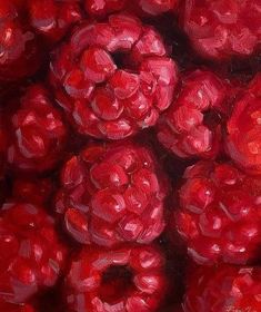 a painting of red raspberries in oil