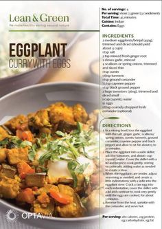 the recipe for eggplant curry with eggs is shown in this brochure