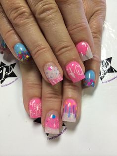 Birthday Nails! Birthday Nails Shellac, 40th Birthday Nail Ideas, Fancy Birthday Nails, Crazy Birthday Nails, 40th Nails, 40th Birthday Nails Design, Birthday Month Nails, Birthday Themed Nails, September Birthday Nails