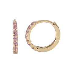 "This finely handcrafted huggie hoop dangle earring is composed of 14K solid gold and pavé set with genuine AAA quality round brilliant cut natural real Powder Pink Sapphire gemstones. This earring also features a secure hinged closure for the ease of taking them on and off. ♦ Huggie Dimensions: - outer diameter approximately 10mm - inner diameter approximately 7.5mm - hoop thickness 1.55mm - post thickness 0.7mm (20 gauge) - post length 5.5mm ♦ Metal Finish: High Shine Polish ♦ This design is c Helix Piercings, Huggie Hoop Earrings, Single Earring, Powder Pink, Dream Jewelry, Sapphire Gemstone, Jewelry Earrings Hoops, White Rose Gold, Jewelry Gift Box