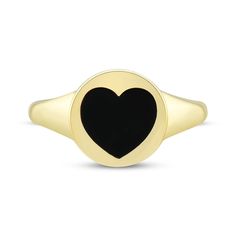 She'll proudly wear your love in this signet-style ring. 10K yellow gold A heart-shaped black onyx cabochon centers the round signet top Tapered domed shank Black 14k Gold Signet Ring, Black 14k Gold Signet Ring Fine Jewelry, Black Round Jewelry For Valentine's Day, Black Ring For Valentine's Day Formal Occasion, Black Rings For Valentine's Day Formal Occasion, Black Rings For Valentine's Day Formal Events, Black Rings For Valentine's Day, Black 14k Stamped Signet Ring As Gift, Black 14k Stamped Signet Ring For Gift