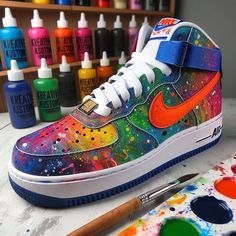 Custom Air Force 1's (AF1s) Mid - adult. Custom Design, hand-painted. All items are hand-painted with angelus leather paints, and coated in angelus acrylic finisher. Please note this makes all custom sneakers water resistant, but never 100% waterproof, please be careful when cleaning. Processing time for all custom orders takes between 4-6 weeks. If you need a rush order please don't hesitate to contact me, may be an additional charge. Please keep in mind that all orders are hand-painted and spe Drip Shoes, Mid Jordan 1, Painted Sneakers, Custom Nike Shoes, Cute Nike Shoes, Sneakers Athletic