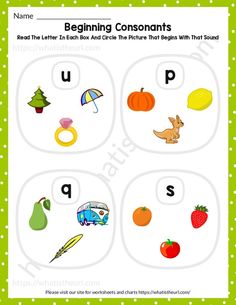 a printable worksheet for beginning and ending the letter sounds with pictures on it