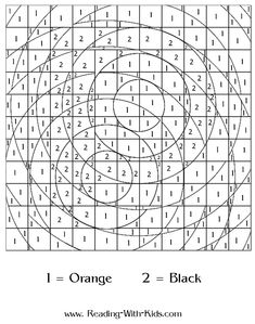 an orange coloring page with the number two in it and numbers that are on each side