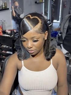 20 Inch Wig Install, Prom Hairstyles For Black Women Curly, Heart Hairstyles Black Women, Cute Hairstyles For Bday, Black Barbie Hairstyles, Vday Hair Styles, Flipped Ends Hair Black Women, Medium Length Weave Hairstyles, Short Wig Hairstyles For Black Women