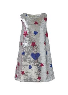 Lola + The Boys Stars and Hearts Sequin Dress Denim Ruffle Dress, Stars And Hearts, Pink Sequin Dress, Silver Sequin Dress, Red Stars, Ombre Dress, Blue Hearts, Vegan Leather Jacket, Party Skirt