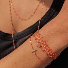 Gigi Clozeau - Classic Gigi Orange bracelet, Rose Gold, 6.7 Rose Gold Bracelet Stack, Orange Beads Bracelet, Orange Beaded Bracelets, Jewelery Stacks, Saffron Orange, Jewelry Stack, 2020 Outfits, Colorful Inspiration, Orange Accessories