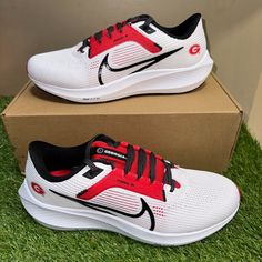 Nike Air Zoom Pegasus 40 Georgia Uga Bulldogs Dawgs Shoes Men's Dz5977-100 University Red Running Shoes With Air Max Cushioning, Nike Breathable Running Shoes In University Red, University Red Lace-up Running Shoes For Sports, Nike Running Shoes In University Red, Nike Sporty Running Shoes In University Red, Casual Red Running Shoes With Air Max Cushioning, University Red Breathable Running Shoes, University Red Round Toe Running Shoes, University Red Breathable Lace-up Running Shoes