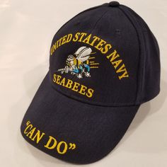 blue seabees navy embroidered hat Us Navy Seabees, Navy Seabees, Ace Flag, United States Navy, Brass Buckle, Us Navy, Embroidered Design, Trucker Hat, Baseball Hats