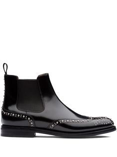 black calf leather polished effect silver-tone stud embellishment round toe pull-tab at the heel low block heel rubber sole Church's Shoes, Botas Chelsea, Black Chelsea Boots, Low Block Heels, Pumps Flat, Dolce & Gabbana, Lady Dior, Pull Tab, Boot Sandals