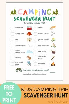 a printable camping scavenger hunt for kids with the words, how many campers can you find?