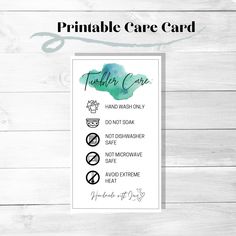 printable care card with instructions for hand wash only