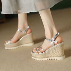 Heel Height: Super High (8cm-up) With Platforms: Yes Platform Height: 3-5cm Sandal Type: Modern Sandals Occasion: DRESS Outsole Material: RUBBER Back Counter Type: Front & Rear Strap Pattern Type: Solid Side Vamp Type: Open size: 34-39 heel height: 9.5cm Summer Shoes Wedges, Modern Sandals, High Heels Sandals, High Heel Wedges, Buckle Sandals, Sandals Women, Heels Sandals, High Heel Sandals, Shoes Wedges