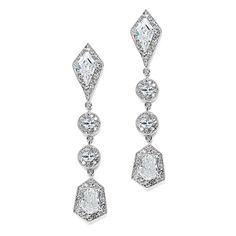 Empress & Noble Cut Cubic Zirconia Bridal Earrings These 2 1/4" h Cubic Zirconia bridal earrings have a ravishing updated vintage estate style. Our wedding earrings boast CZ's in rare Empress & Royal diamond cuts so sophisticated that people will think they're priceless diamond & platinum heirlooms! Cubic Zirconia Bridal Earrings, Royal Diamond, Dangle Earrings Wedding, Bridal Jewelry Vintage, Bridal Wedding Earrings, Wedding Bridal Jewellery, Cubic Zirconia Earrings, Art Deco Earrings, Cz Earrings