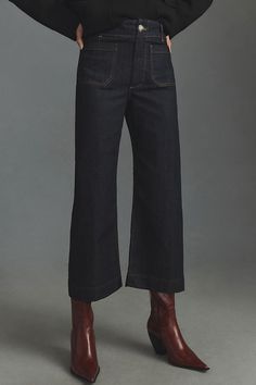 The Colette Cropped Wide-Leg Jeans by Maeve Capsule Wardrobe Casual, Anthropologie Clothing, Cropped Wide Leg Jeans, High Waist Wide Leg Pants, Cropped Wide Leg Pants, Wide Jeans, Loose Blouse, White Denim, Winter Wardrobe