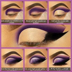 Eye Shadow Step By Step, Dry Skin Makeup, Makeup Life Hacks, Soft Eye Makeup, Purple Eye Makeup, Cute Eye Makeup, Eye Makeup Techniques, Makeup For Black Skin, Glitter Eye Makeup