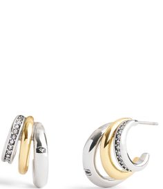 From COACH, these earrings feature:Hoop earringsTwo-tone hardwarePost closureHypoallergenic titanium postApprox. 0.6" L x 0.4" W x 0.3" DImported Coach Jewelry, Jewelry Lookbook, Accessories Jewelry Earrings, Dillard's, New Wardrobe, Global Fashion, Two Tone, Jewelry Accessories, Jewelry Earrings